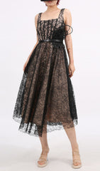 Enchanting Black Lace Floral Midi Dress
