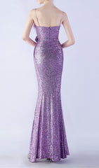 Chroma Purple Sequin Feather Maxi Gown