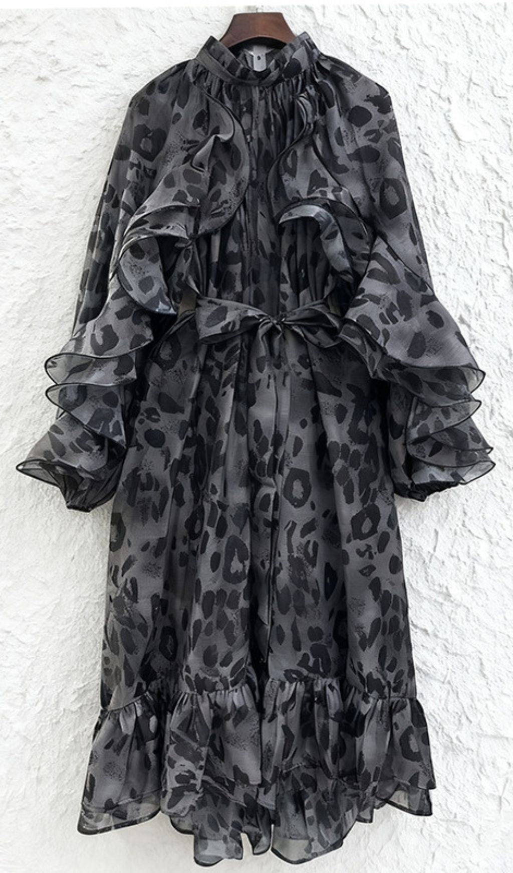 Chic Orange Leopard Ruffle Midi Dress