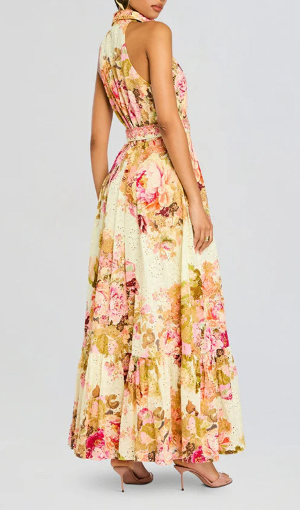 Derval Elegant Floral Halter Maxi Dress for Women