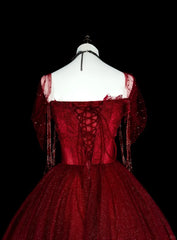 Wine Red Sweetheart Beaded Tulle Formal Dress