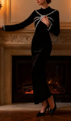 Isanne Velvet & Diamante Long Sleeve Maxi Dress