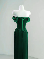 Dark Green Velvet Off Shoulder Wedding Party Dress