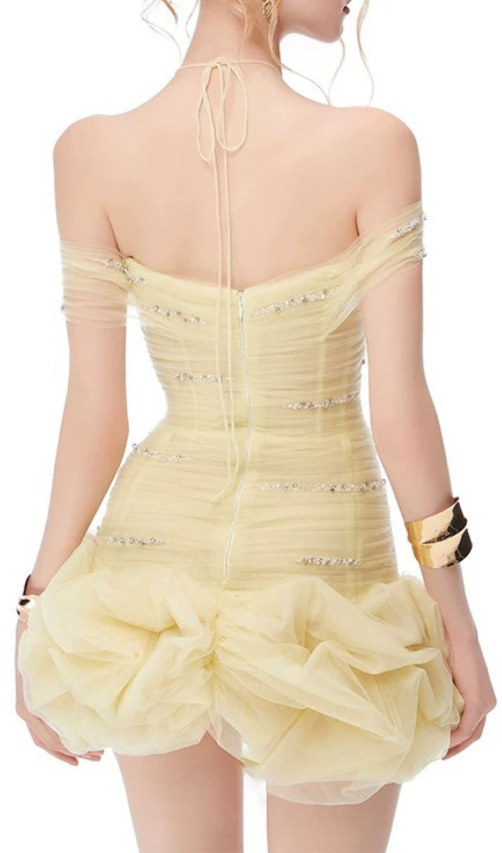 Hania Radiant Yellow Corset Mesh Mini Dress with Ruffles