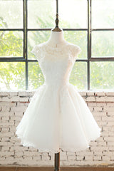 Simple White Cute Lace Short Graduation Dress