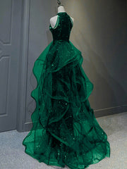 Vestido largo de fiesta con lentejuelas verdes y tul 