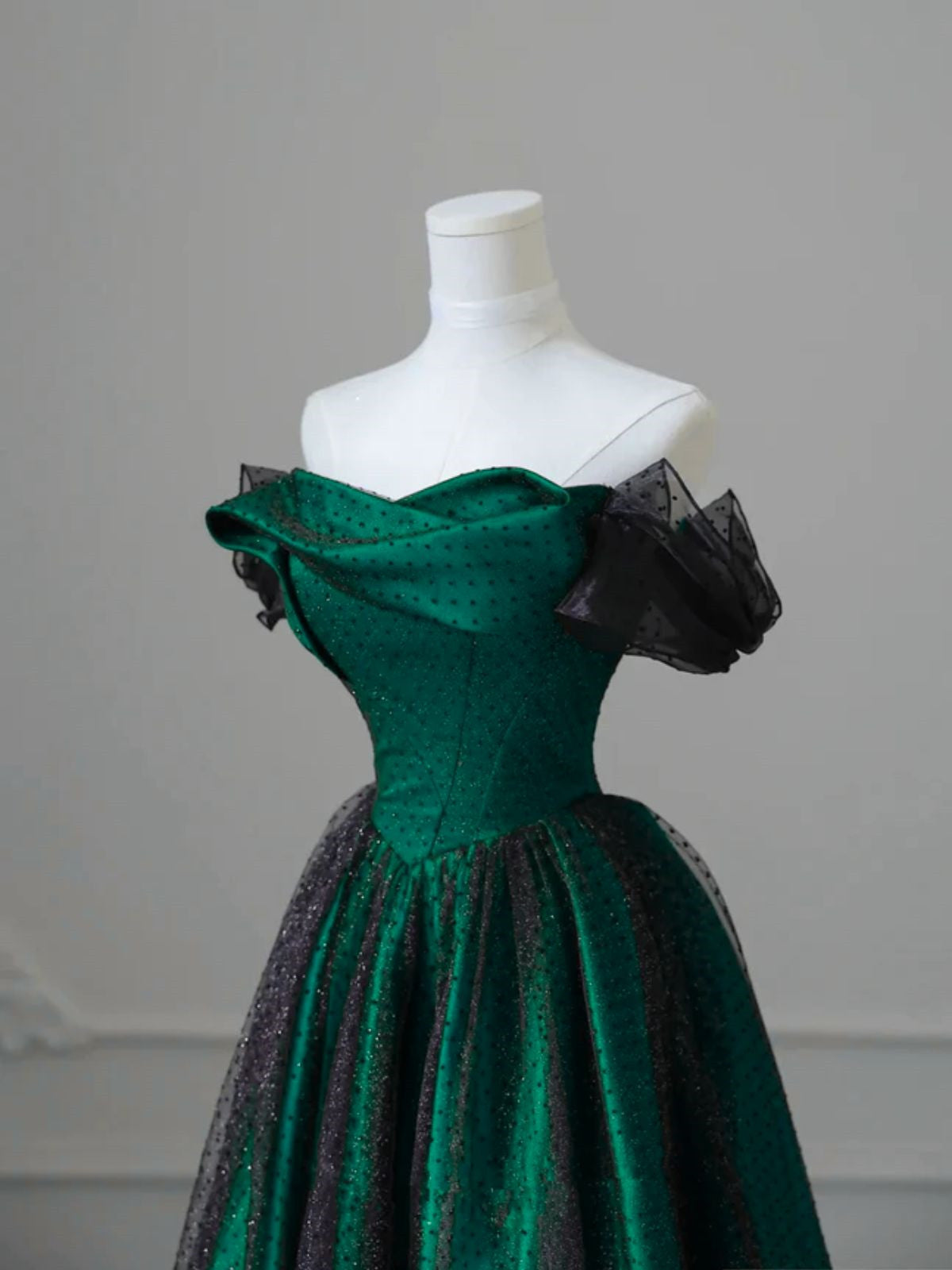 Black And Green Strapless A-Line Party Dress