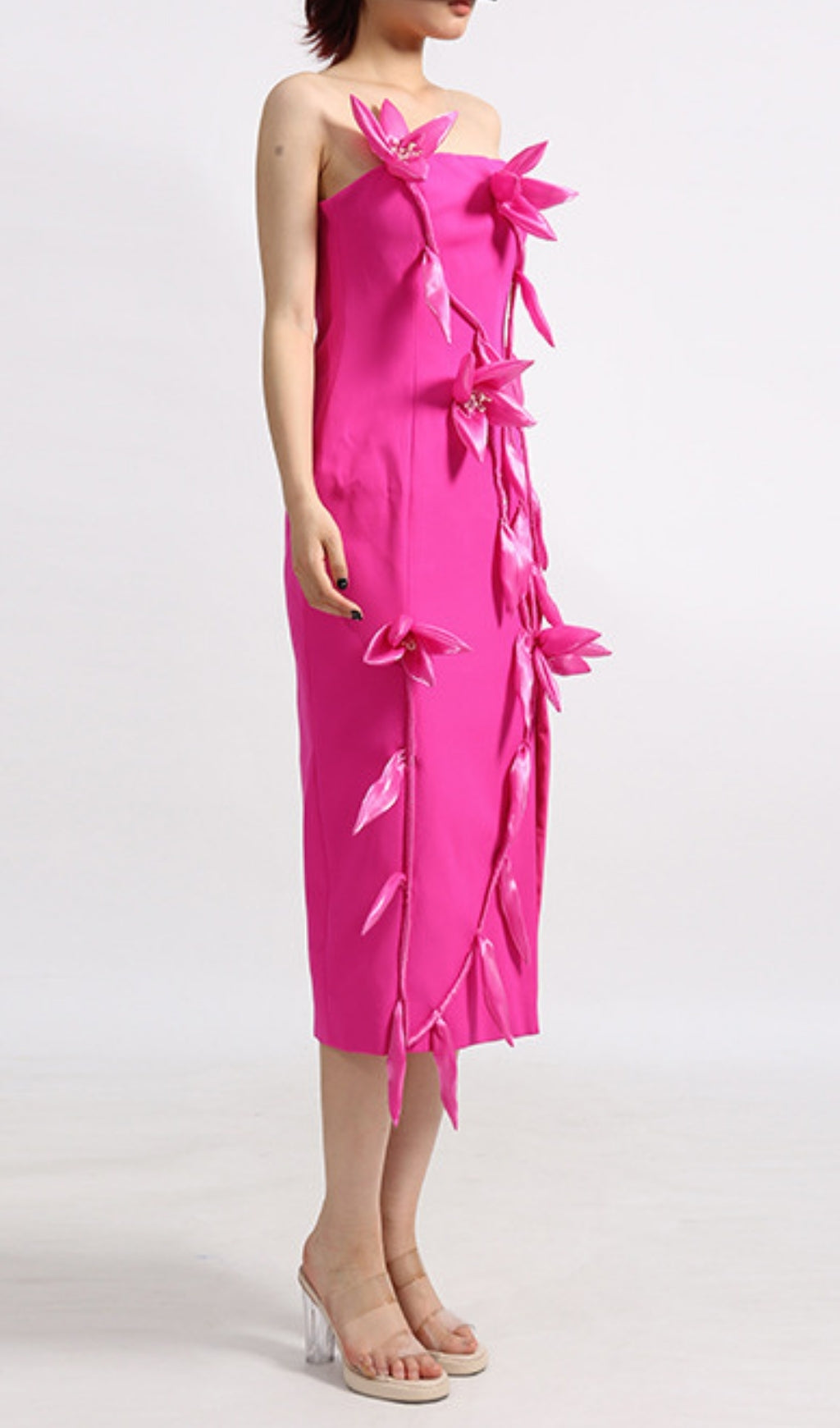 Eider Fuchsia Floral Strapless Midi Dress