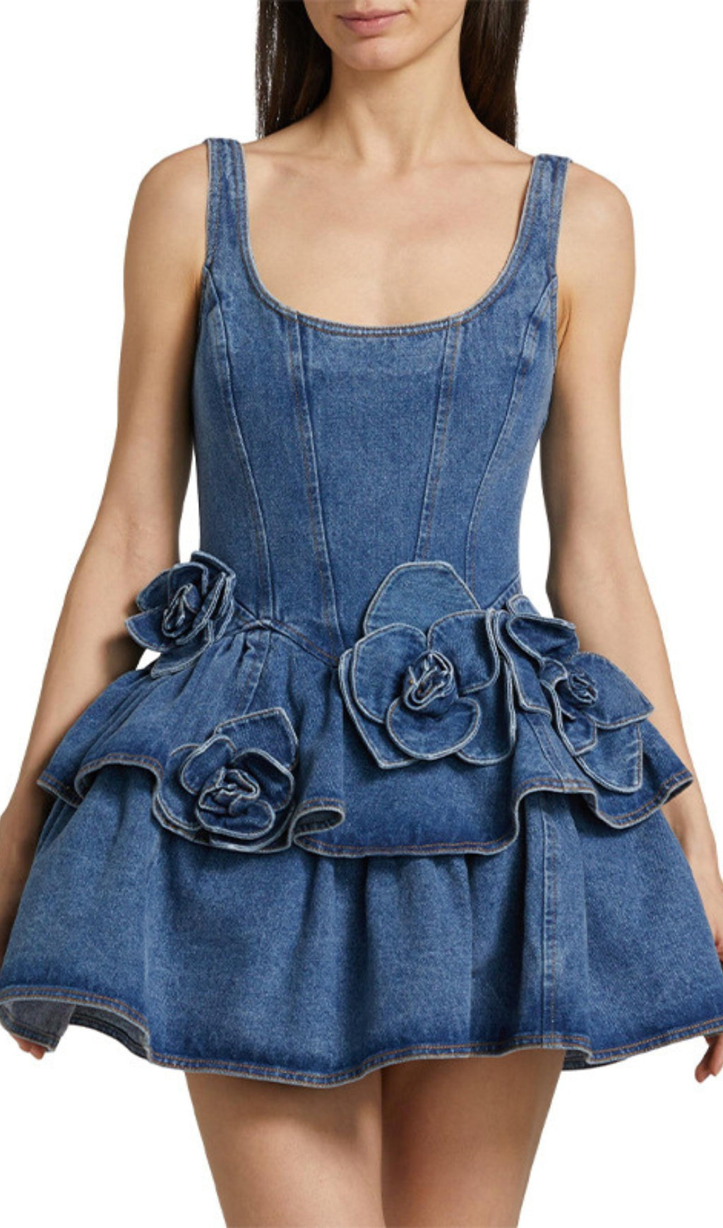 Elly Chic 3D Floral Applique Denim Mini Dress