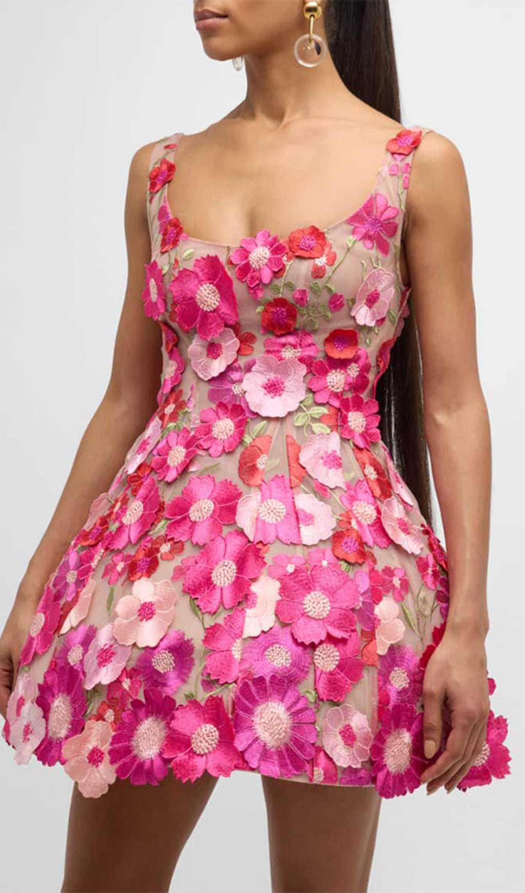 Boyko Dazzling Hot Pink 3D Floral A-Line Mini Dress