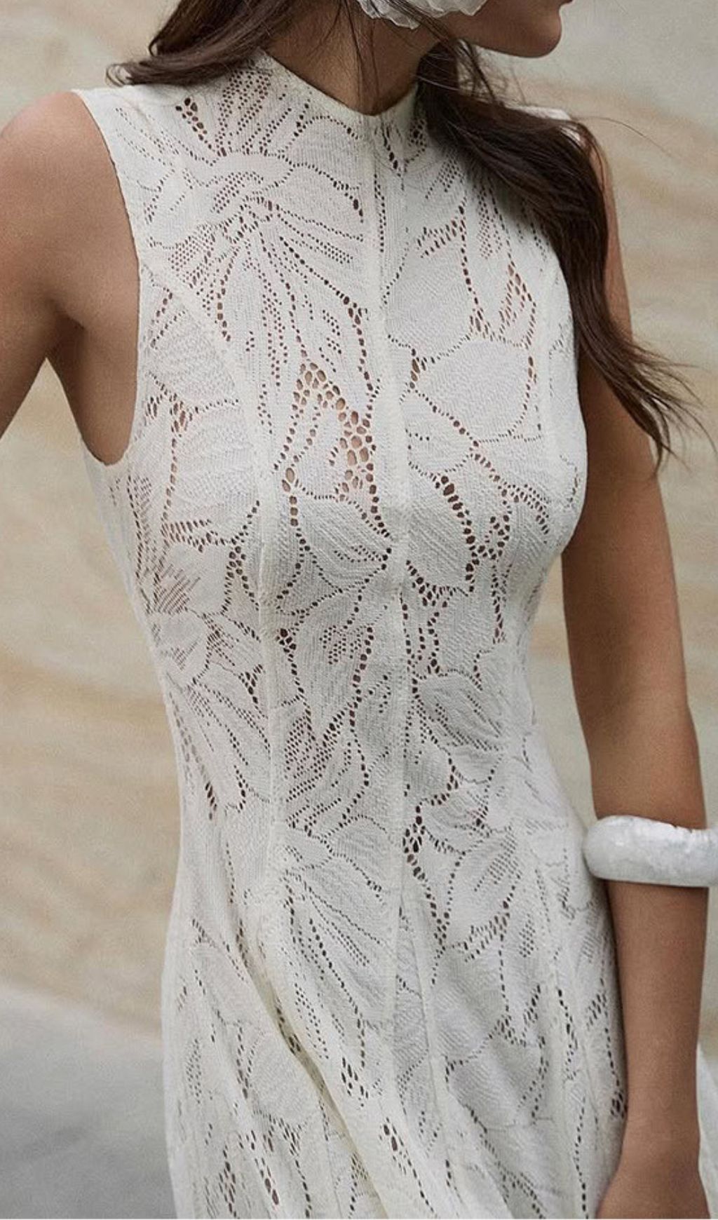 Flo White Leaves Embroidered Lace Maxi Dress