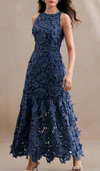 Geraldo Navy Blue 3D Floral Appliqu Maxi Dress