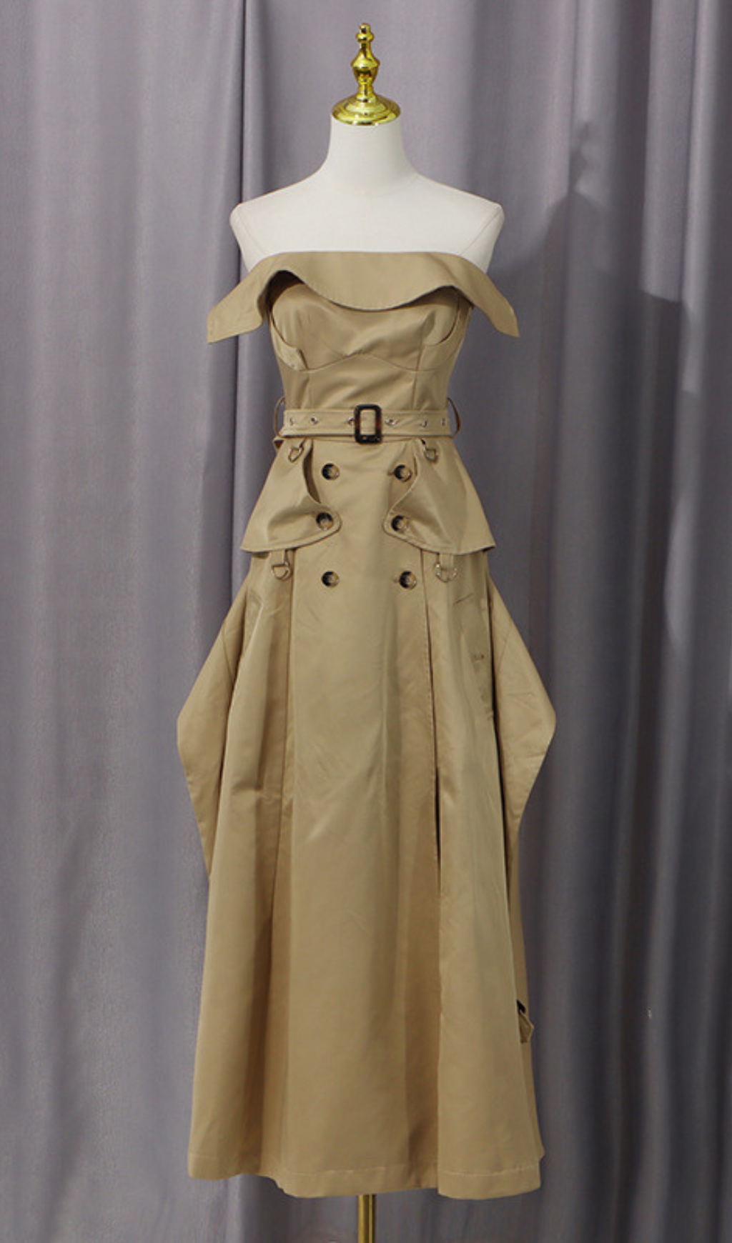 Gazelle Strapless Belted Trench Midi Dress