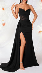 Kailani Black Strapless Corset Maxi Gown with Thigh Slit