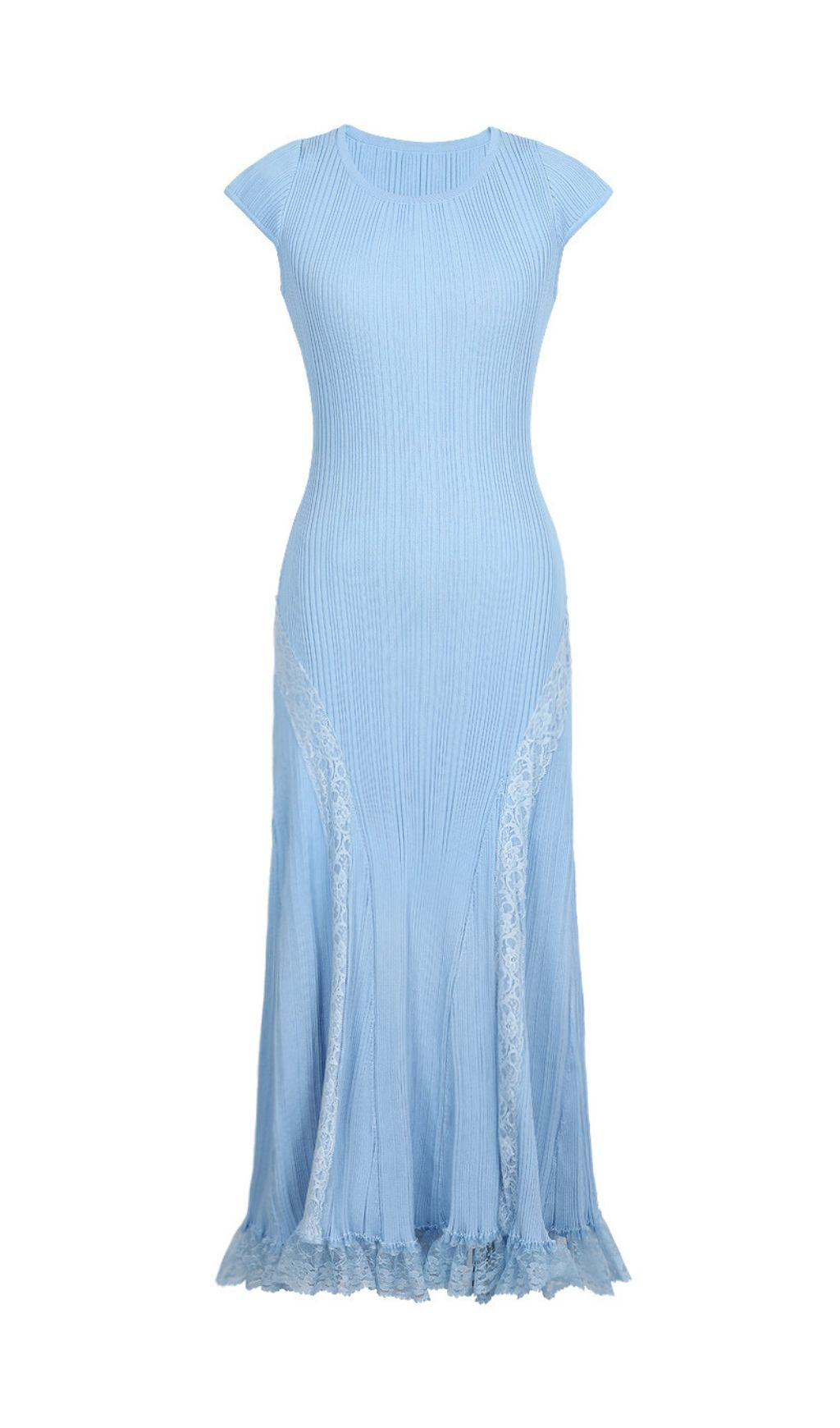 Farrah Ribbed Knit & Lace Midi Dress