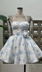 Ewelina Shimmering Floral Halter Mini Dress