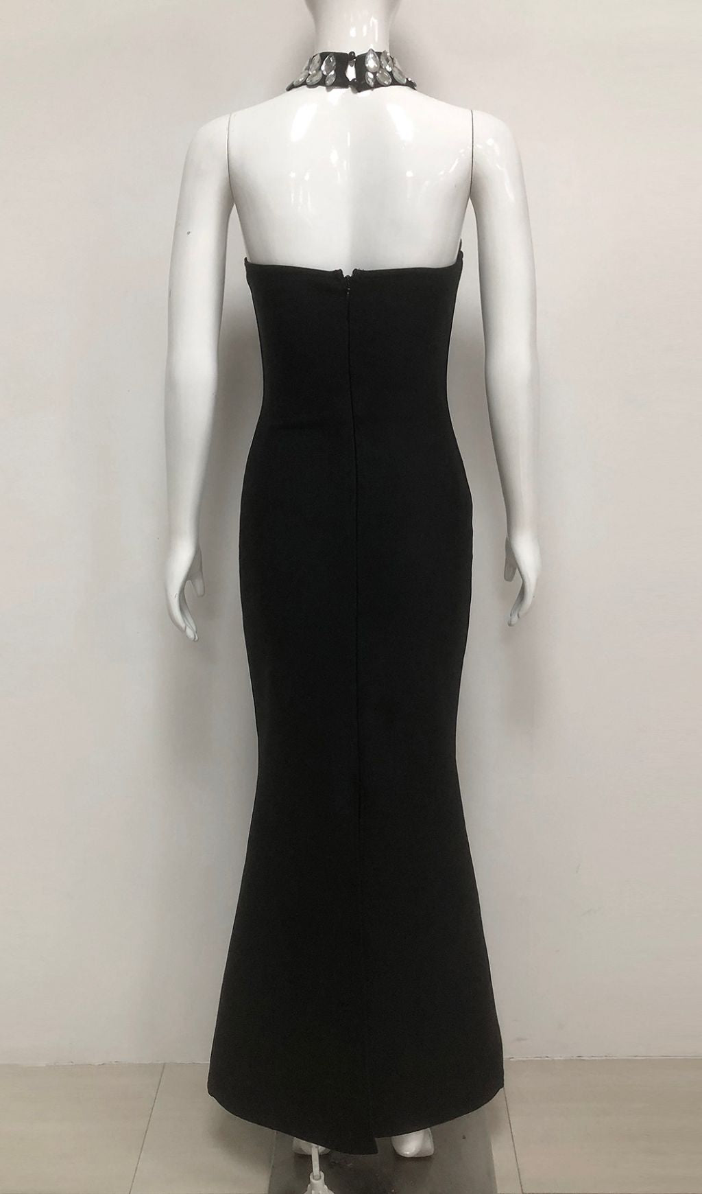 Iwao Black Halter Rhinestone Maxi Gown