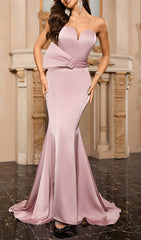 Dae Blush Pink Strapless Sweetheart Mermaid Maxi Gown with Chic Bow Belt