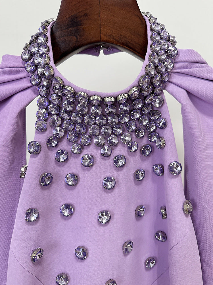Lavender Rhinestone Cape Gown