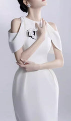 Chaeli White Embellished Off-Shoulder Midi Dress