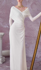Goldy Elegance Draped Ruched Maxi Dress