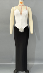Gellrt Diamante Black & White Bandage Maxi Dress