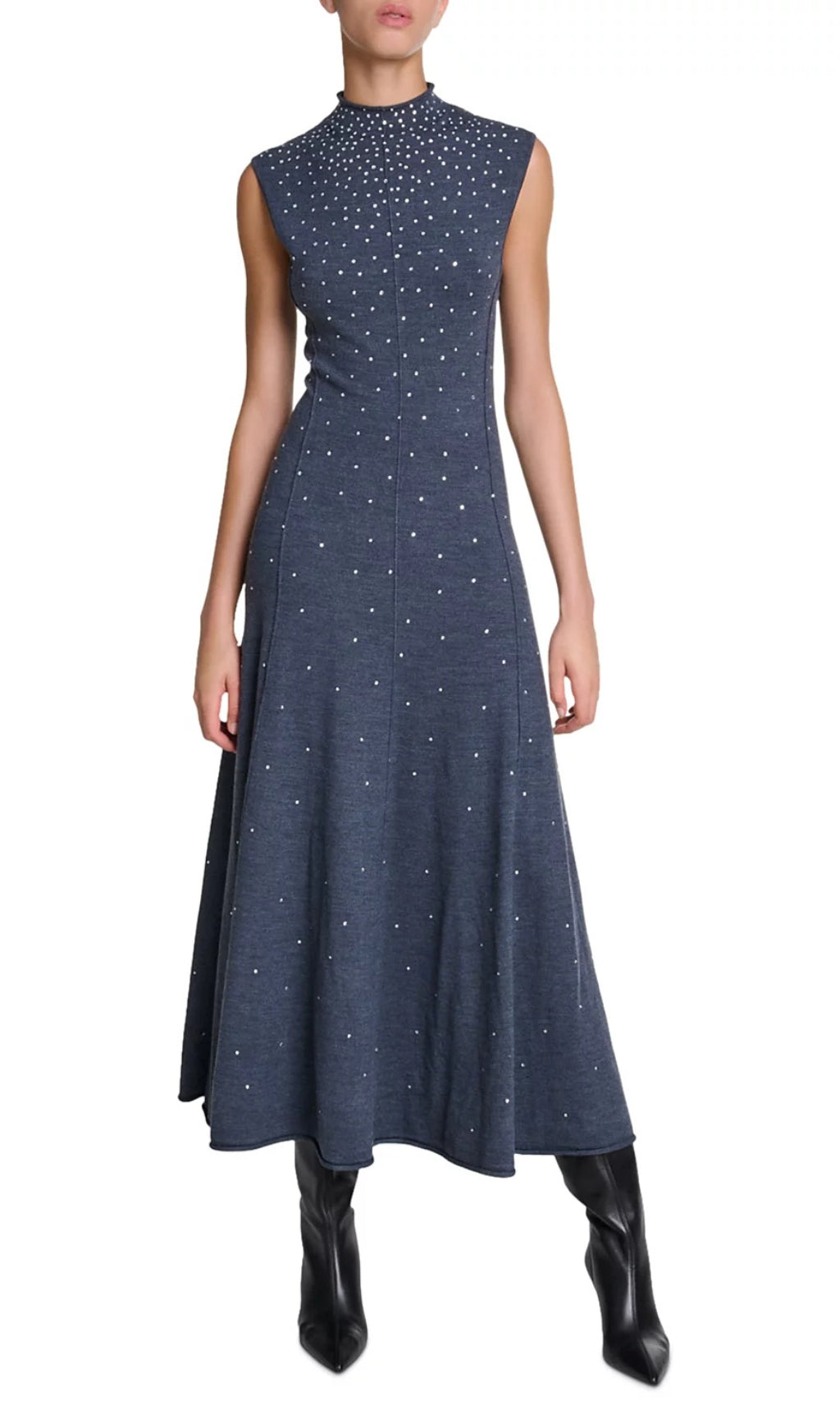 Dazzling Ristrassy Rhinestone Knit Maxi Dress