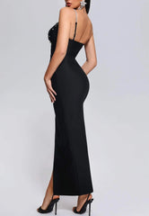 Dazzling Black Diamante High Slit Maxi Bandage Dress