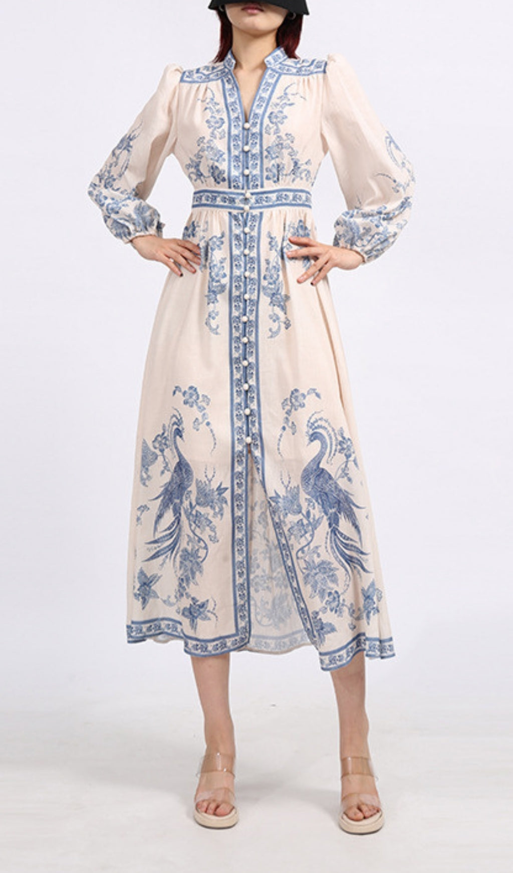 Emilee Chic Blue & White Porcelain Print Midi Dress