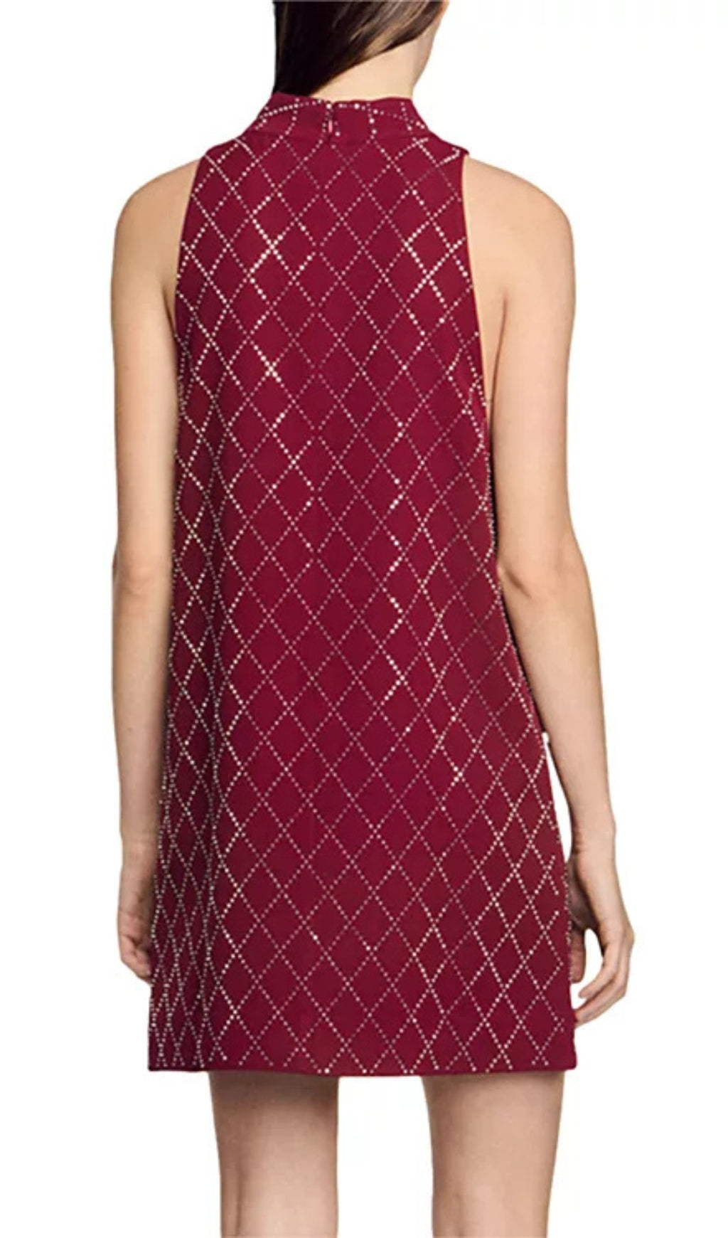 Bijoux Sparkle Ruby Red Rhinestone High Neck Sleeveless Shift Dress