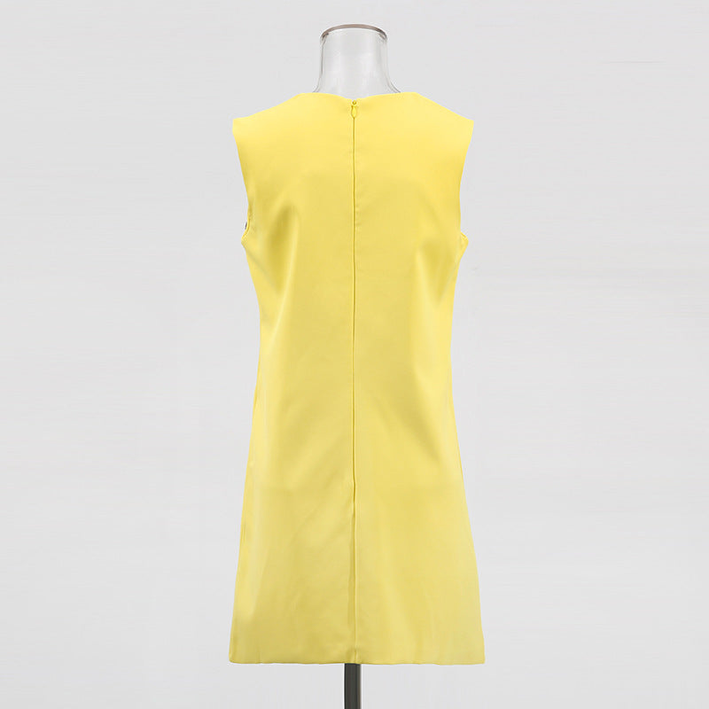Evalyse Chic Lemon Yellow 3D Floral Mini Dress