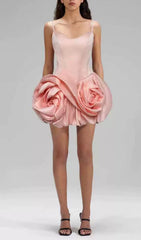 Isolina Blooming Rose Petal Strappy Mini Dress
