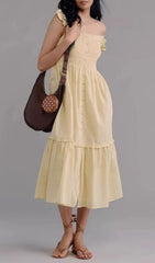 Fahari Butter Yellow Smocked Off-Shoulder Midi Dress