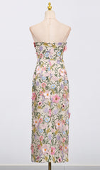 Eiichi Strapless 3D Floral Applique Midi Dress