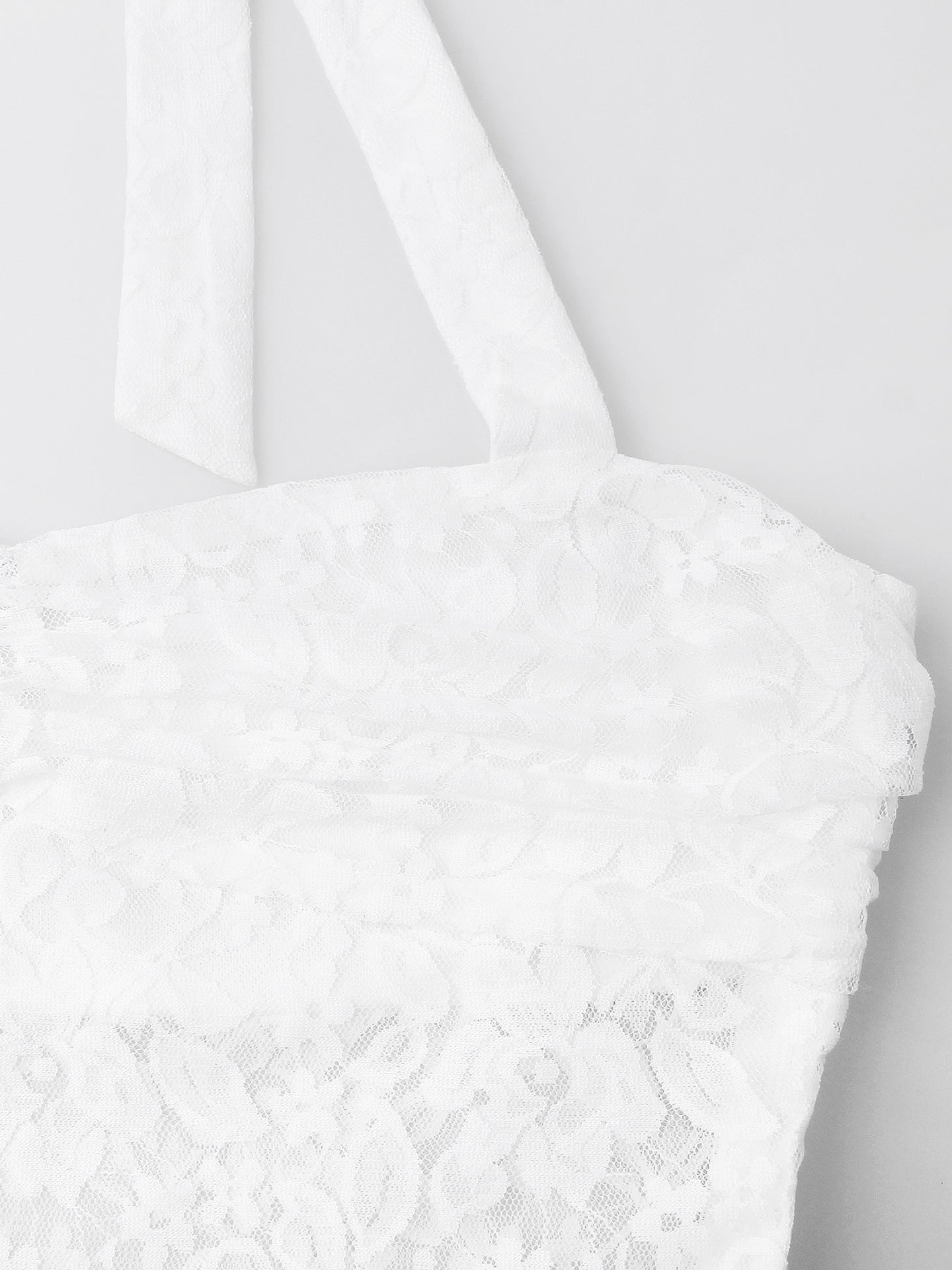 Fusayo Elegant White Halter Ruched Lace Maxi Dress
