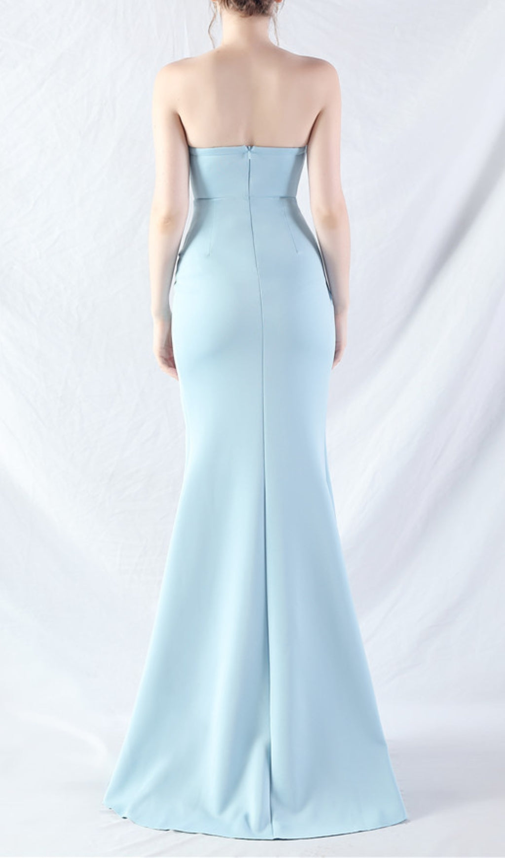 Chizue Elegant Sky Blue Strapless Corset Maxi Gown with High Slit