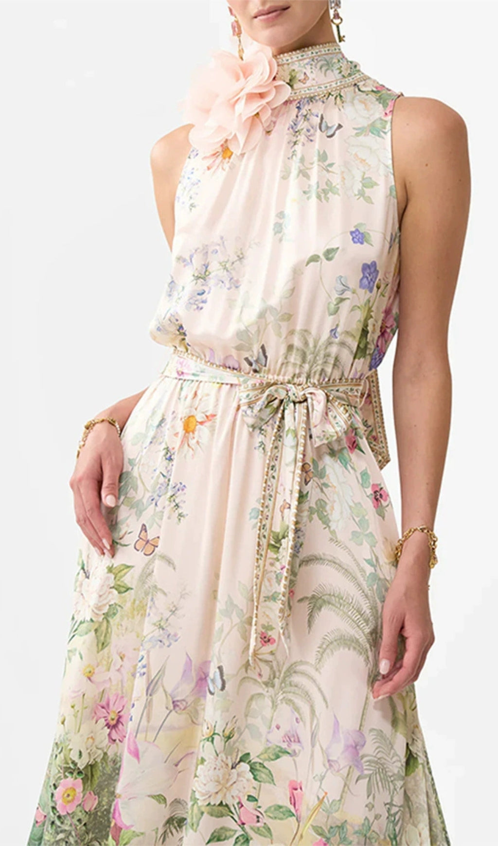 Emy Elegant Floral Halter Maxi Dress with Detachable Statement Flower