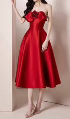 The Scarlet Bloom Strapless Midi Dress