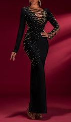 Gwyneth Black Beaded Long Sleeve Maxi Gown
