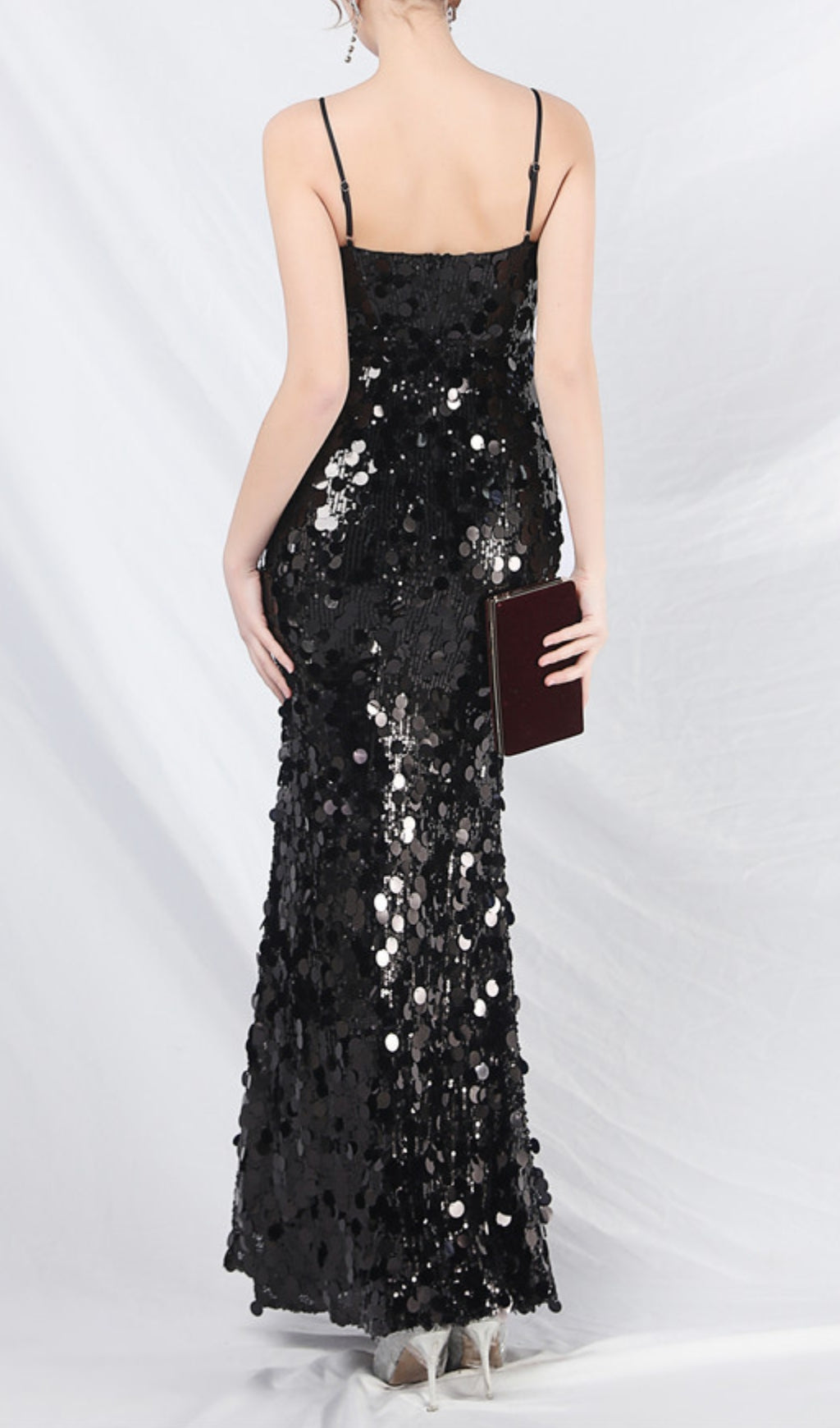 Chole Glamorous Black Sequin Strappy Maxi Gown