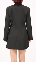 Farida Black Long Sleeve Diamante Bow Cut-Out Mini Blazer Dress