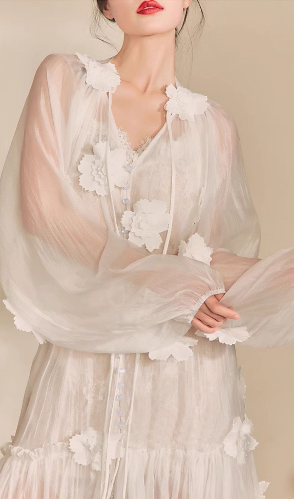 Fayre Ethereal White 3D Floral Midi Dress