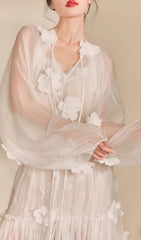 Fayre Ethereal White 3D Floral Midi Dress