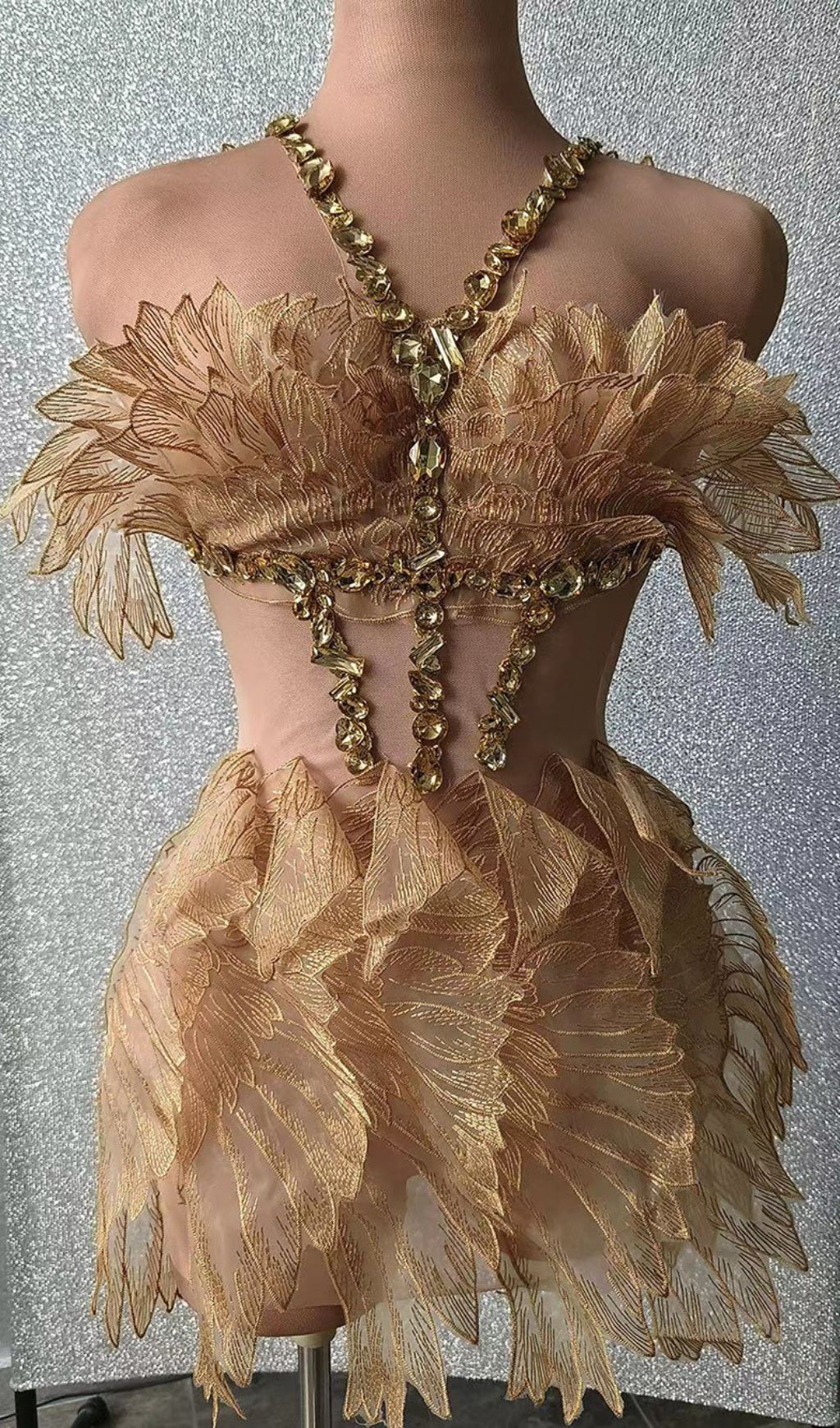 Jazlyn Gold Halter Rhinestone Mini Dress