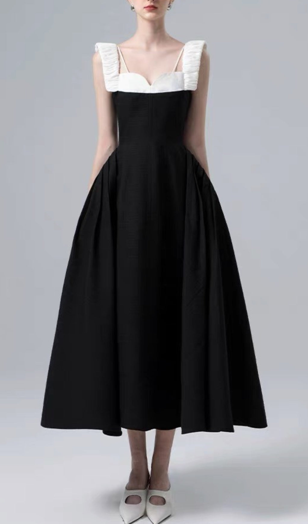 Becka Elegant Black & White Two-Tone Midi Dress