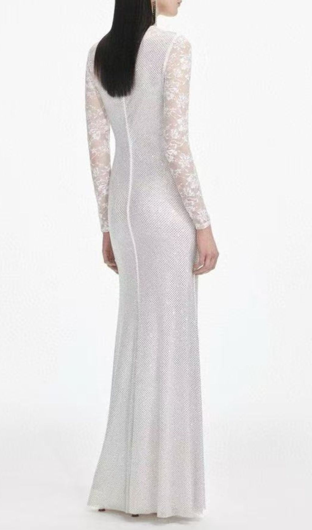 Raerion Dazzling White Rhinestone Lace Maxi Gown