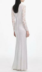 Raerion Dazzling White Rhinestone Lace Maxi Gown