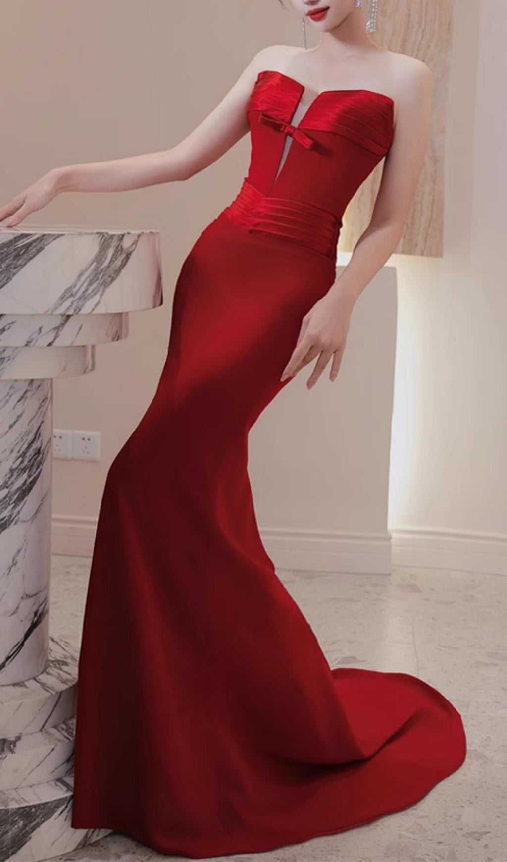 Edimeia Red Strapless Mermaid Gown