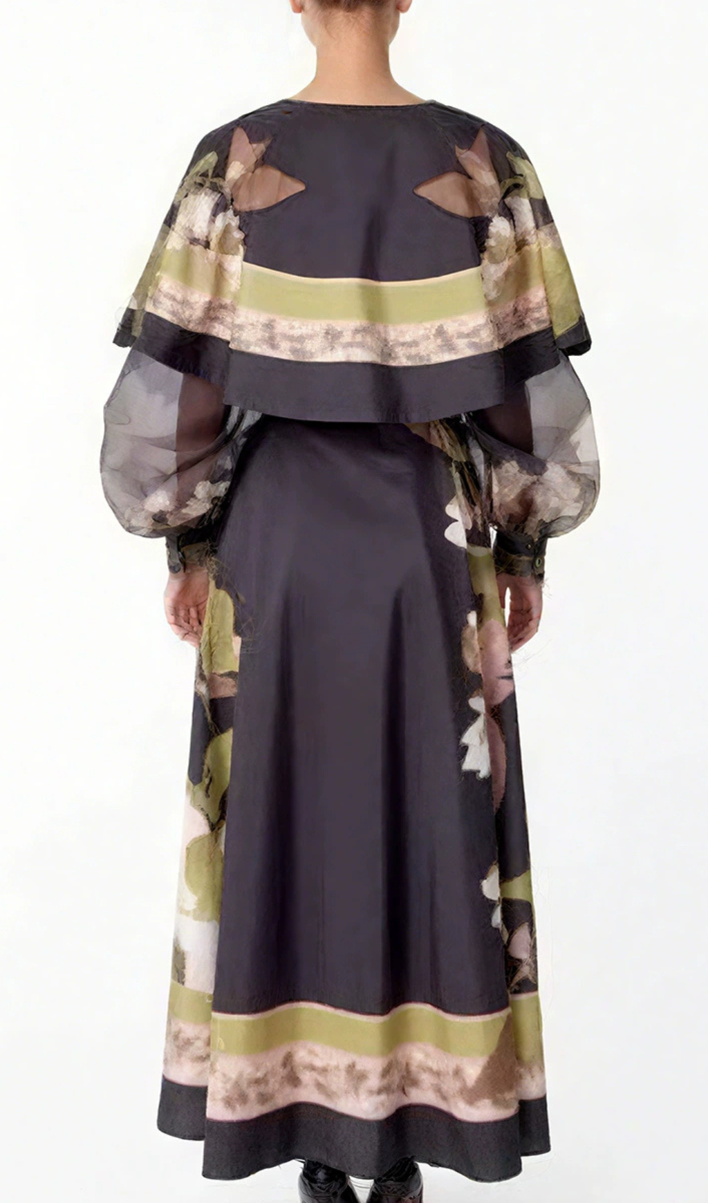 Helena Enchanting Floral Print Cape Maxi Dress for Women