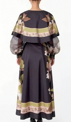 Helena Enchanting Floral Print Cape Maxi Dress for Women